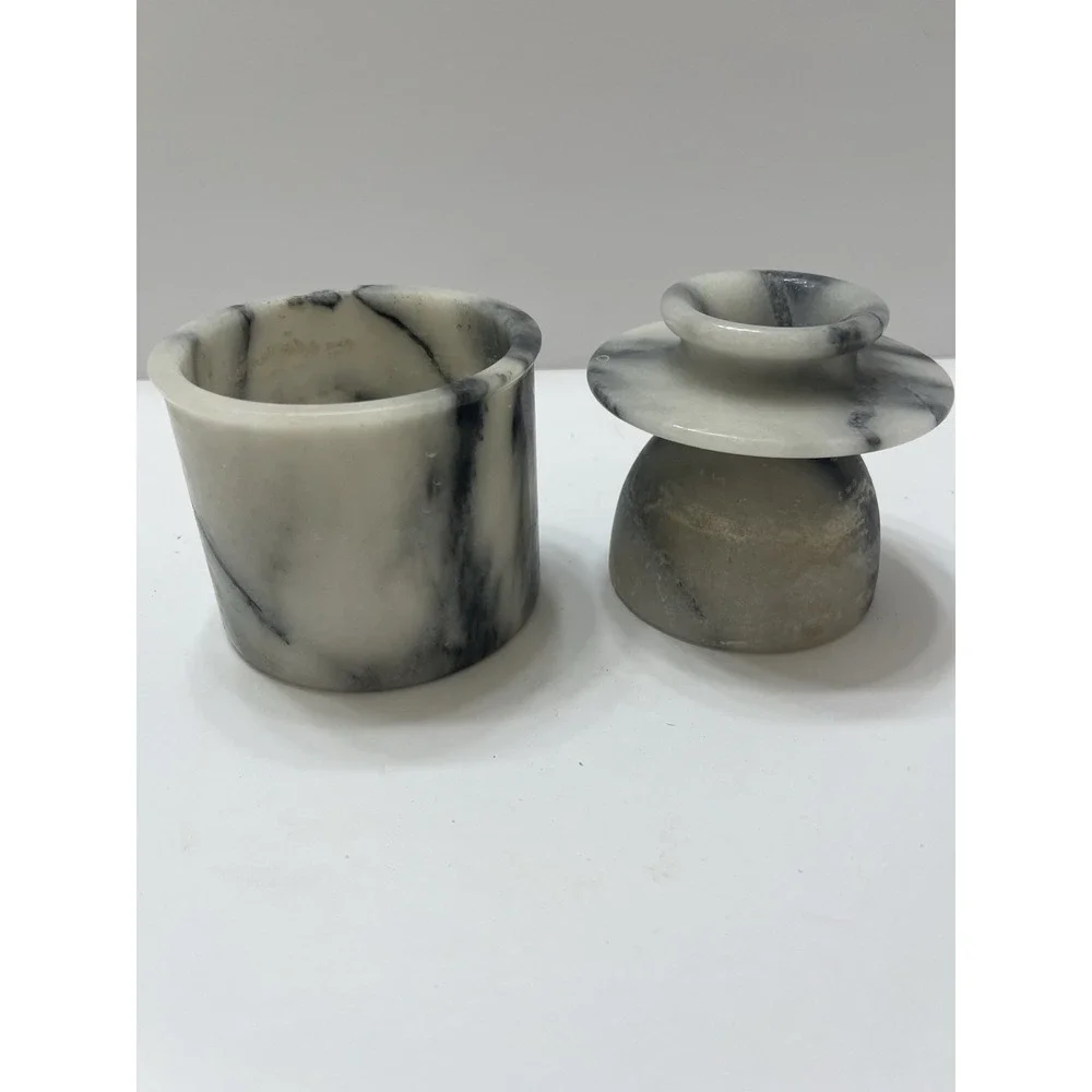Gray White Marble Butter Container With Lid Round 4x3.25